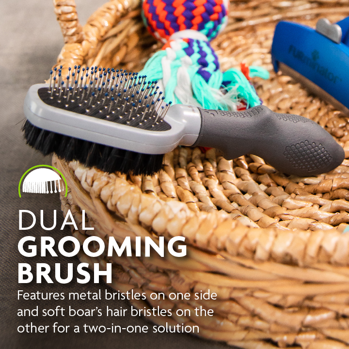 FURminator Dual Grooming Brush For Dogs And Cats 1 Count 2 in 1 Daily Solution For Topcoat Care with Metal and Boar s Hair Bristles FURminator